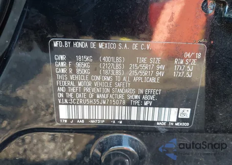 2018 Honda Hr-V Lx from USA, damaged, VIN 3CZRU5H35JM715078